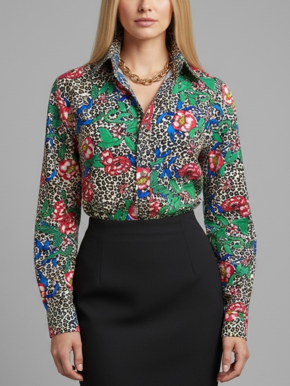 Geometrix New York Leopard Floral Print Woven Slim Fit Shirt